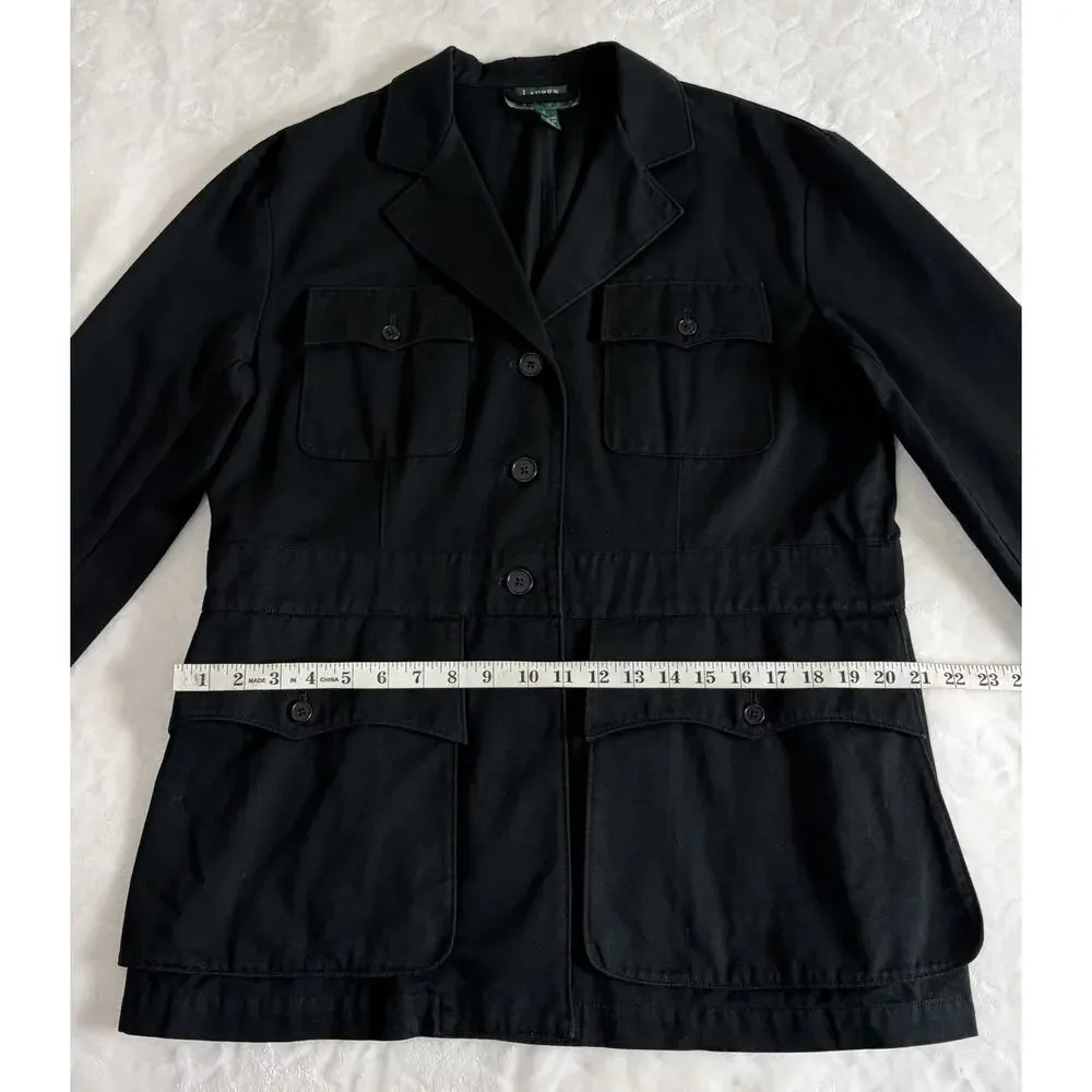 VTG LAUREN RALPH LAUREN Size 6 Military Safari Utility Jacket Cargo Coat Black - Picture 8 of 10